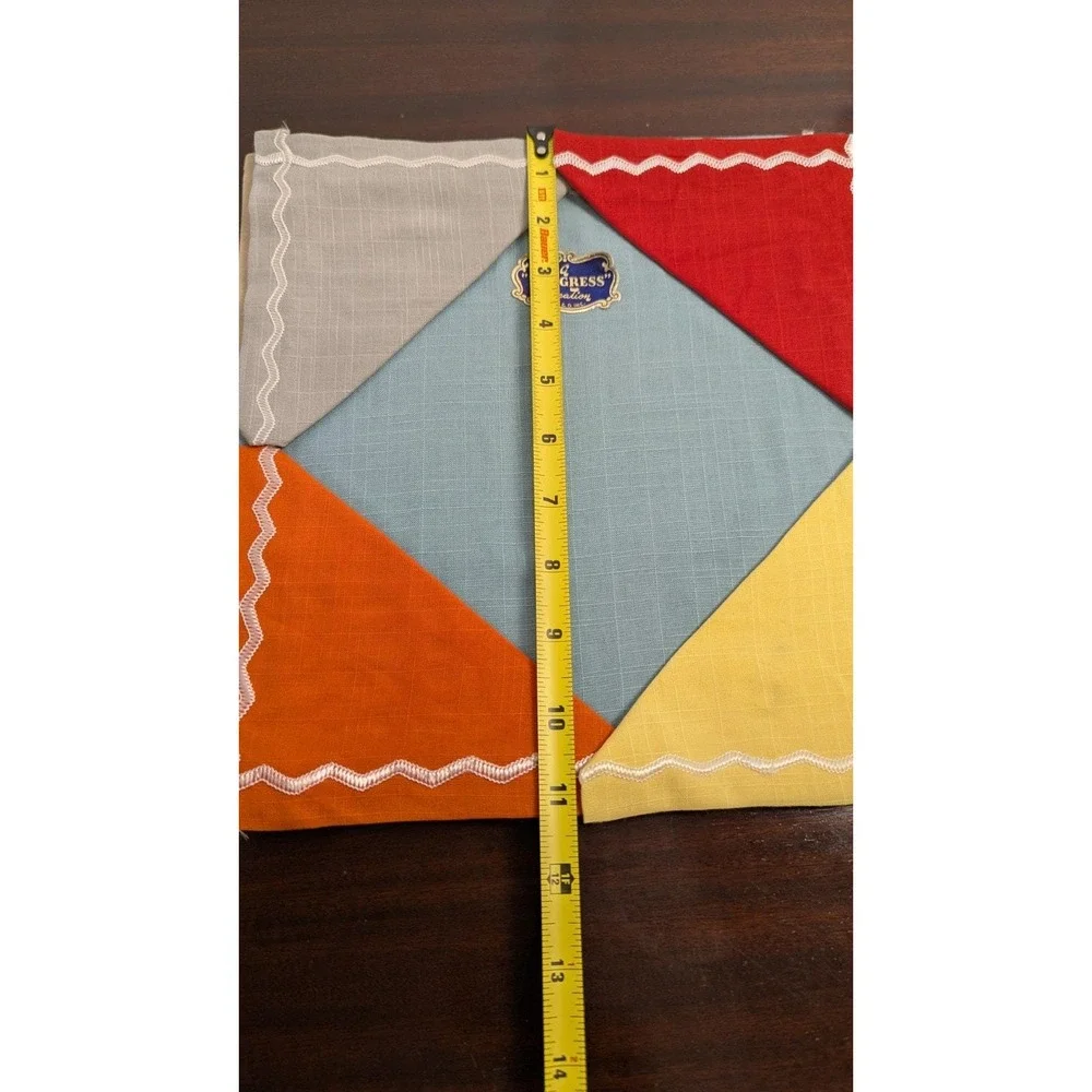 Vintage Progress Creation Mid Century Linen Table Set Napkins Runner Ric Rac